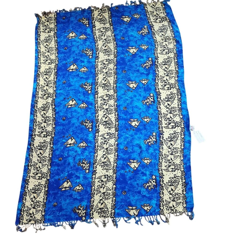 Cocowalk NWT Beach Blanket/Sarong with Angelfish Measures 44x66 Blue /Tan/Black